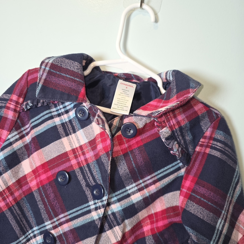 Gymboree Girls Red, Pink, Blue Plaid Kids Pea Coat Size 5